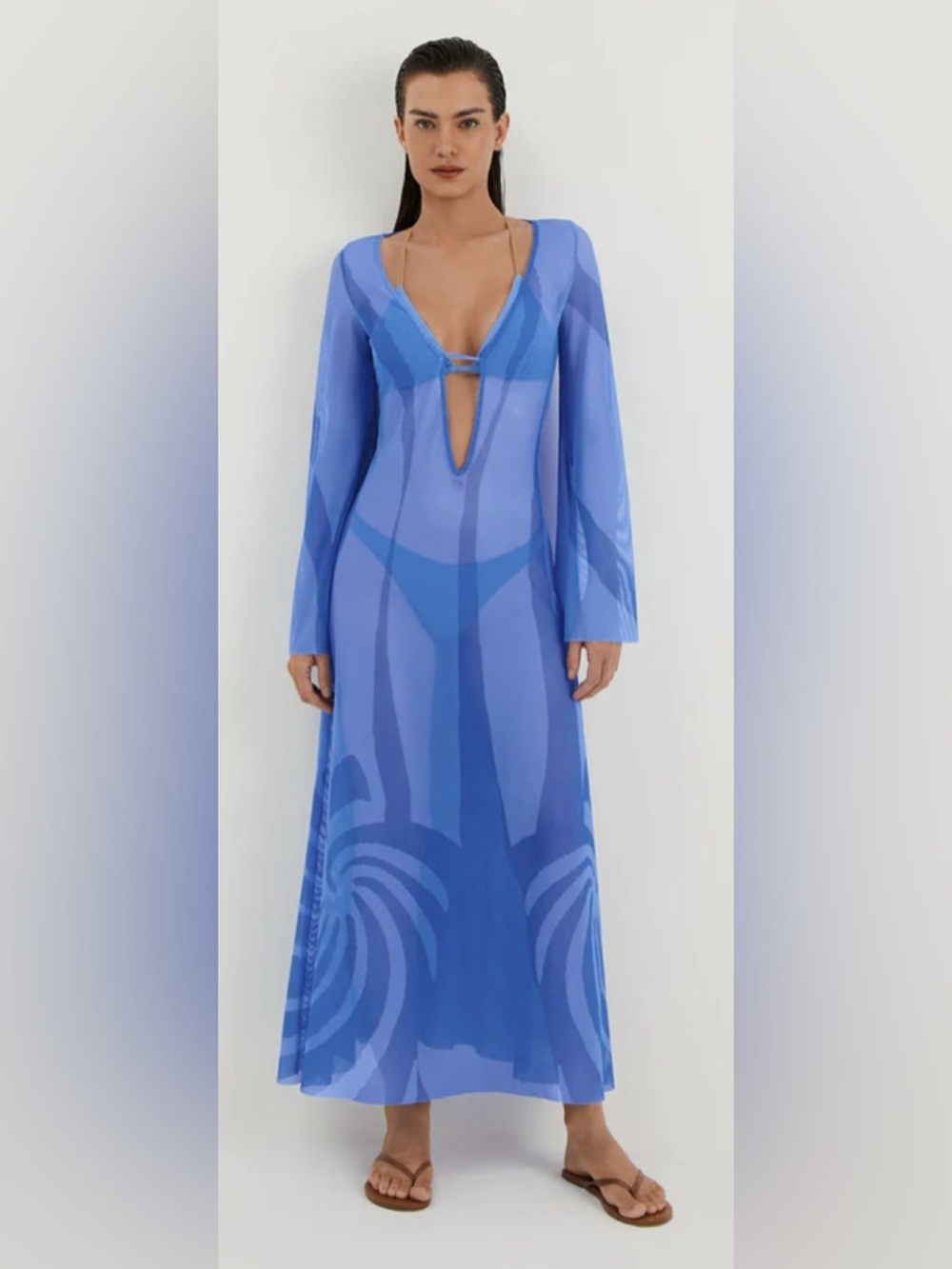 NWT Caroline Constas Lidi Light Blue Sheer Mesh Tunic Dress
